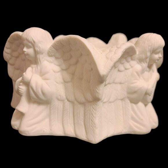 Vintage White Bisque Traditions‎ Angels 3-Sided Flower Pot Candle Holder 10" - Picture 2 of 5